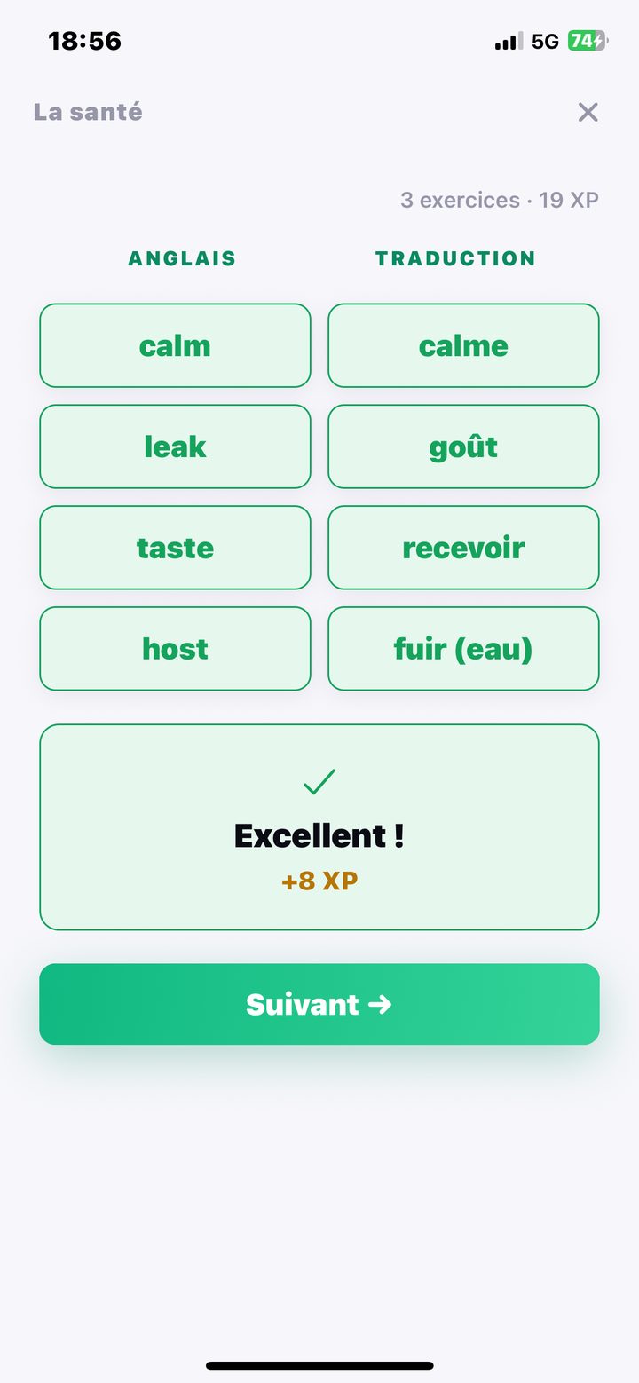 Association : calm, leak, taste, host reliés à calme, fuir, goût, recevoir