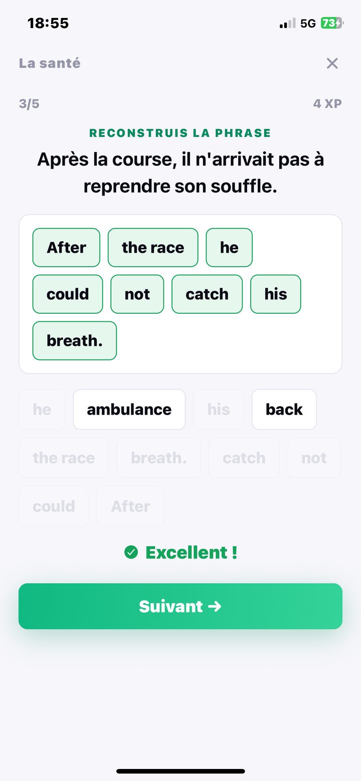 « Reconstruis la phrase » : After the race he could not catch his breath, remise dans l'ordre